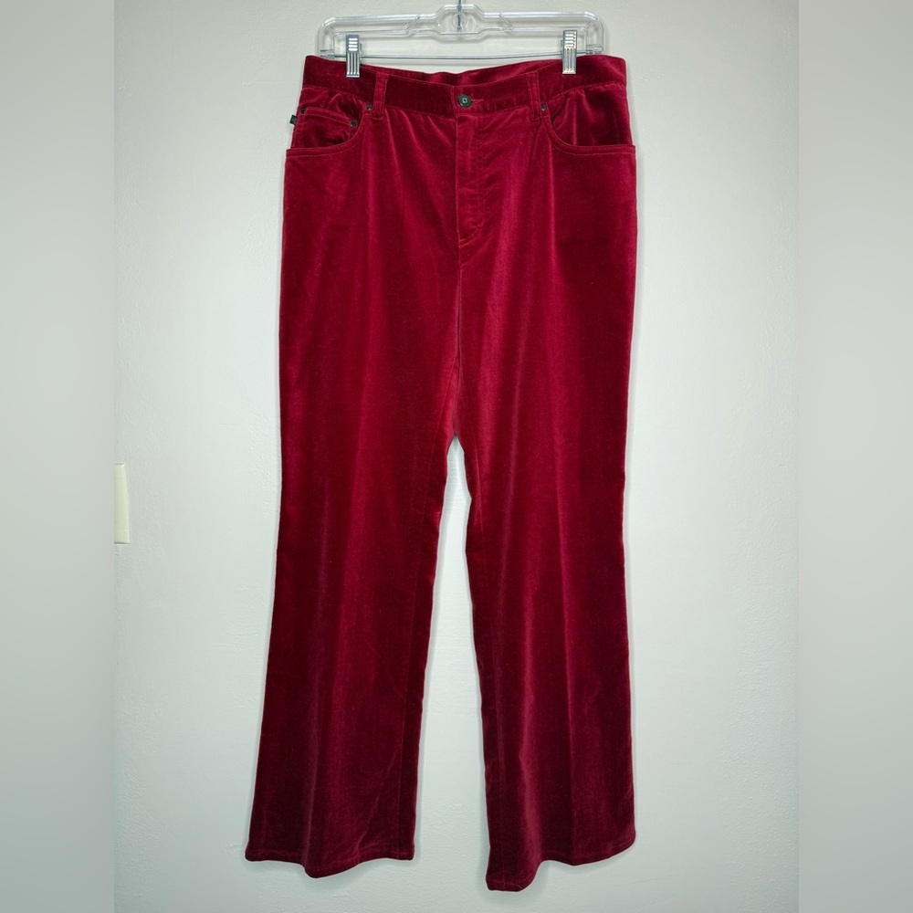 Lauren Ralph Lauren Cranberry Red Stretch Velvet Straight Leg Pants Size 10